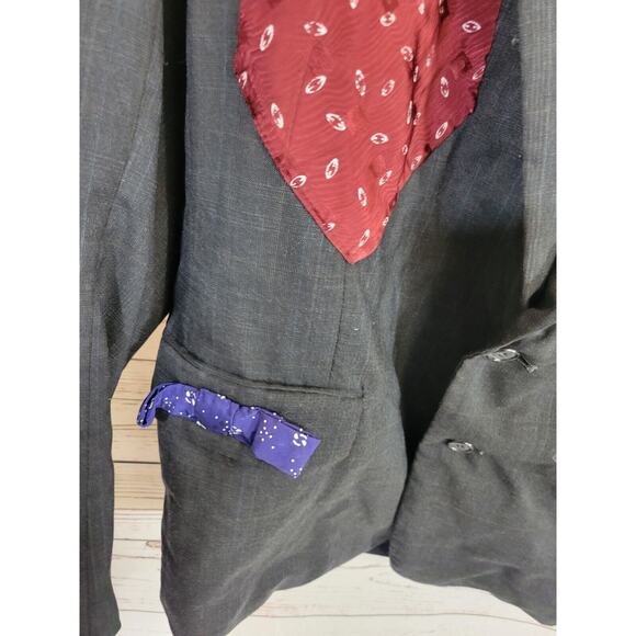 Shabby Chic HOBO Boho Gray Two-Button Patched Crochet Brooch Jacket Women's 45" - Picture 6 of 16